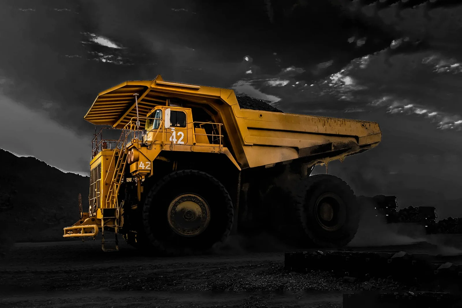 Mining haul truck at night